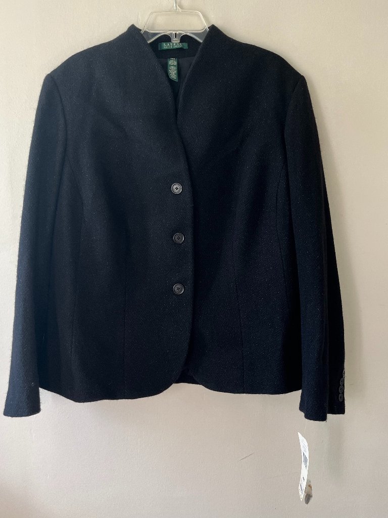 Lauren Ralph Lauren Sz 18w Black Wool Blend With Lurex Blazer Jacket Cardigan